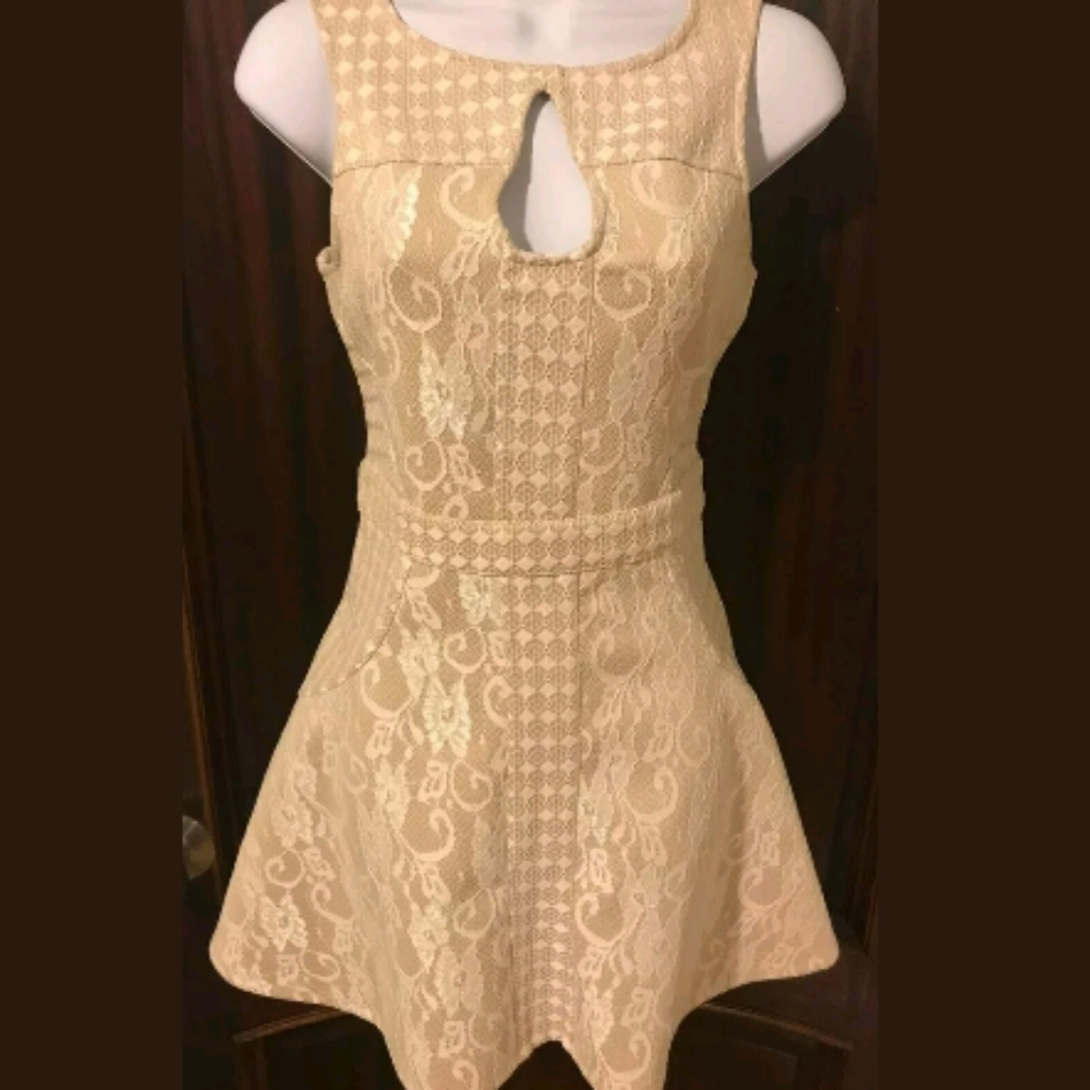 NWT bebe A Line Beige Lace Evening Dress